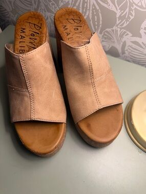 Blowfish Tan Open-Toe Slide Wedge Mules